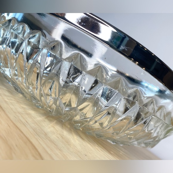Heavy Glass Vintage Bowl Chrome Ring Made in England Fruit Bowl Candy Dish - Picture 1 of 11